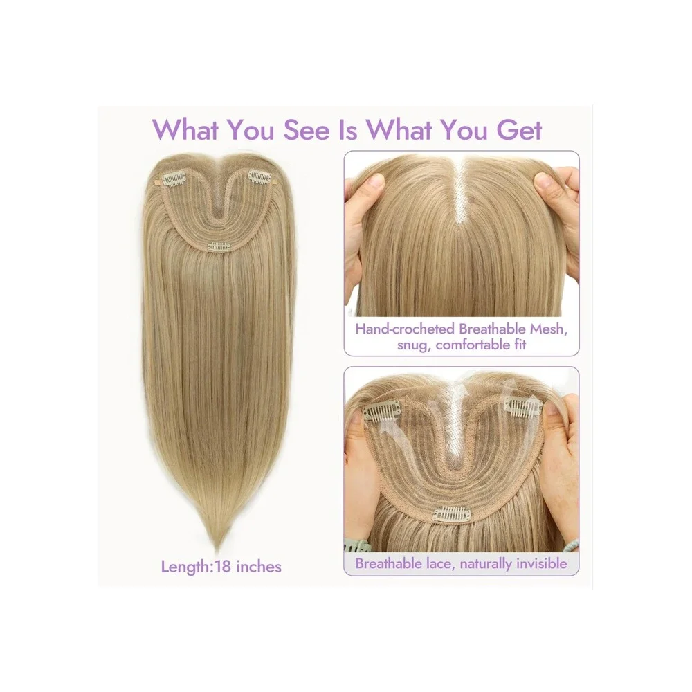 Eawwii Blonde Synthetic Hair Topper 18 Inch 5x6 Base Clip In Bangs Layered NEW